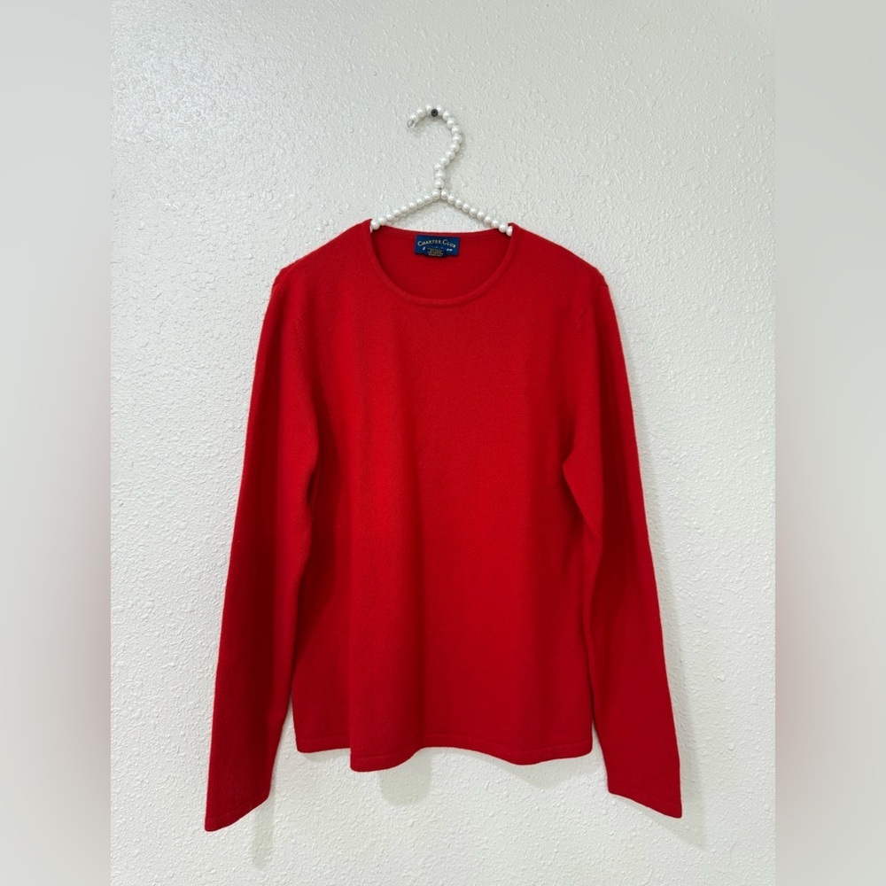 Charter Club Women's Cashmere Red Crewneck Pullover Sweater Size Medium